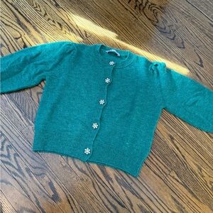 Zara Teal Cardigan with Floral Buttons
